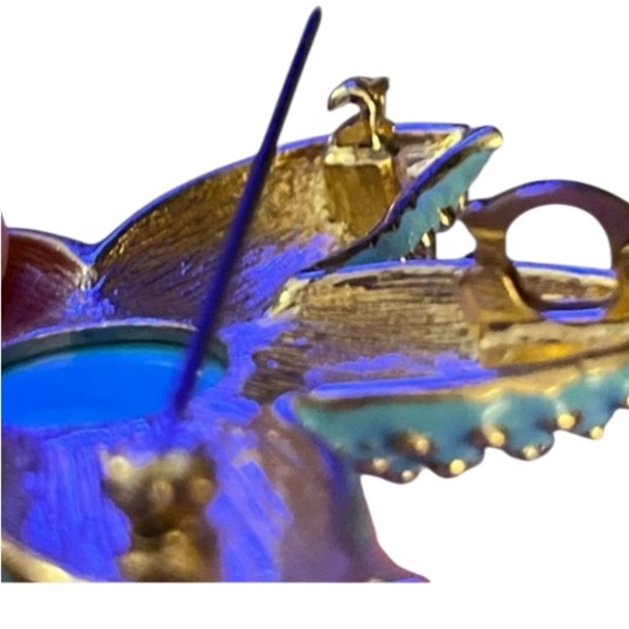 Beautiful Kenneth J Lane Vintage Turquoise and Gold Flower Brooch/Pendant - Picture 4 of 5